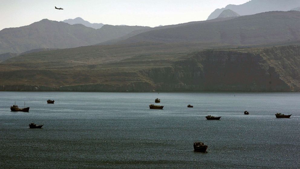 PHOTO: Trading dhows and ships are docked on the Persian Gulf waters near the town of Khasab, in Oman, Jan. 19, 2012.