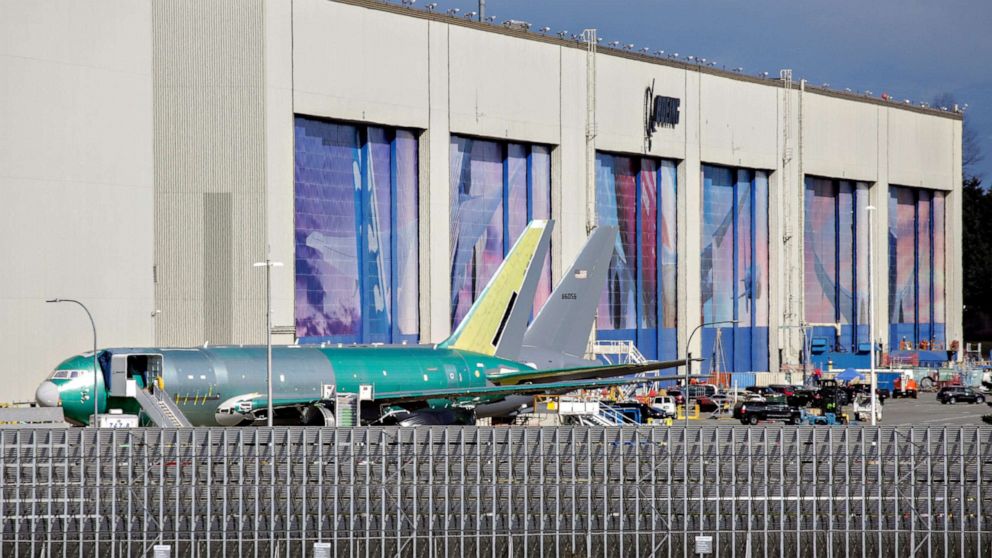 PHOTO: The Boeing Everett Factory is pictured after Boeing announced a temporary suspension of production operations at its Puget Sound area facilities, due to the COVID-19 pandemic, in Everett, Washington, March 23, 2020. 