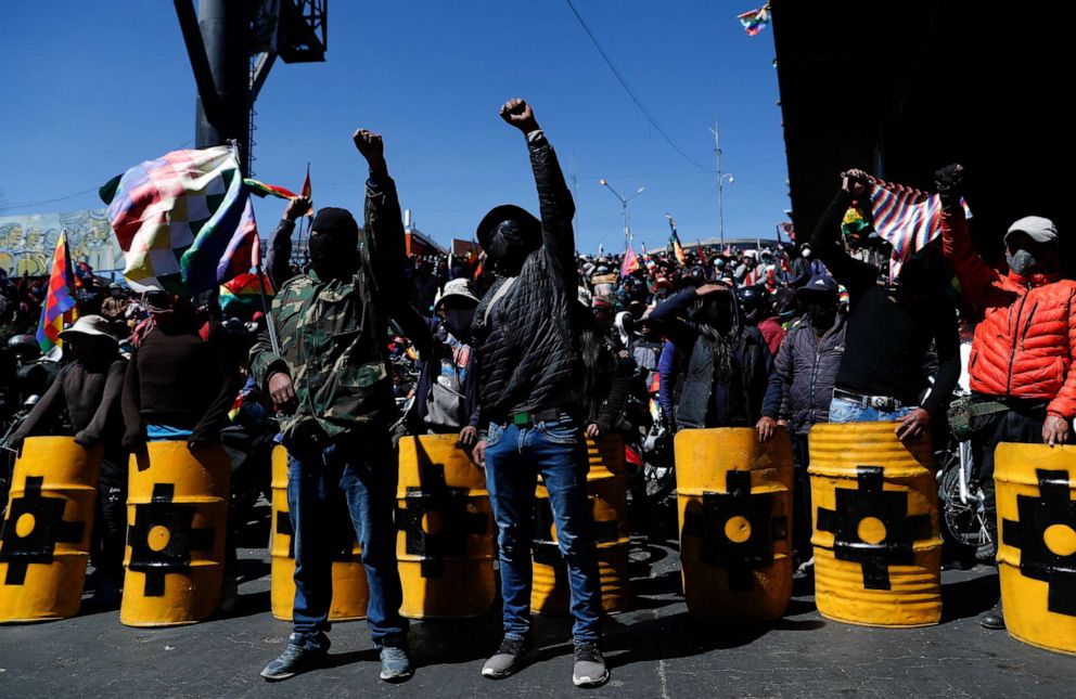 PHOTO: Those who object to the recent postponement of the presidential elections take part in a protest in El Alto, Bolivia, on Aug. 14, 2020.