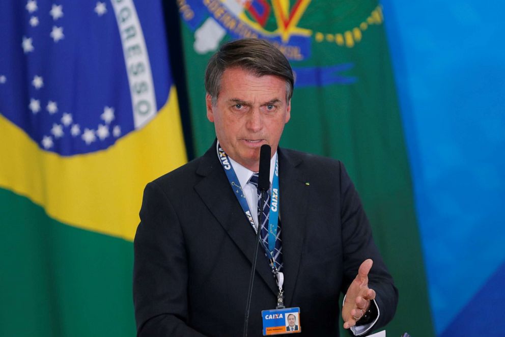 PHOTO: Brazilian President Jair Bolsonaro speaks during the launching ceremony of the real estate credit program at the Planalto Palace in Brasilia, Brazil, Aug. 20, 2019.