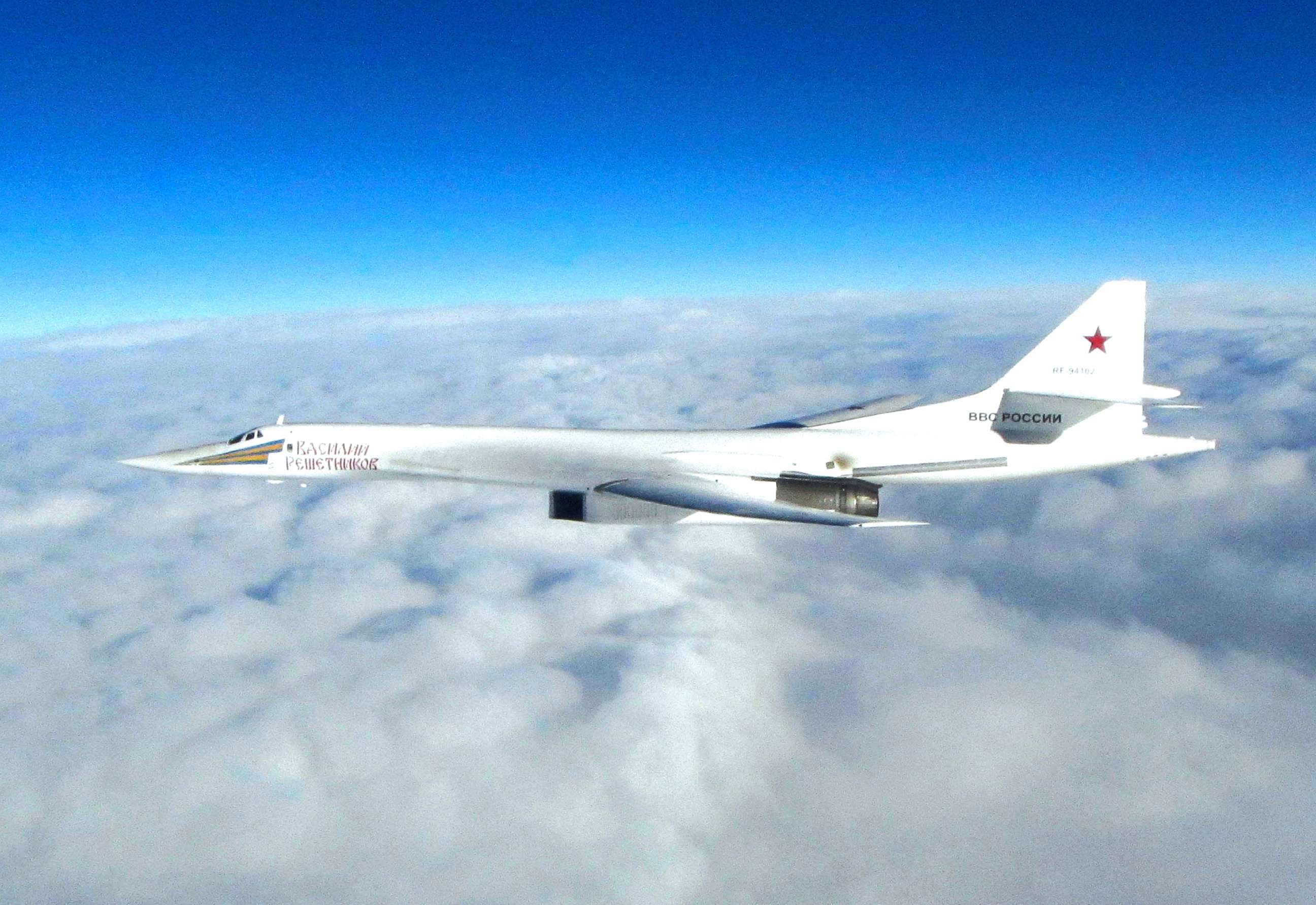 PHOTO: In this image made available by the Royal Air Force on  Jan. 15, 2018, one of Russian Blackjack Tupolev Tu-160 long-range bombers is photographed by an RAF aircraft, scrambled from RAF Lossiemouth, Scotland.