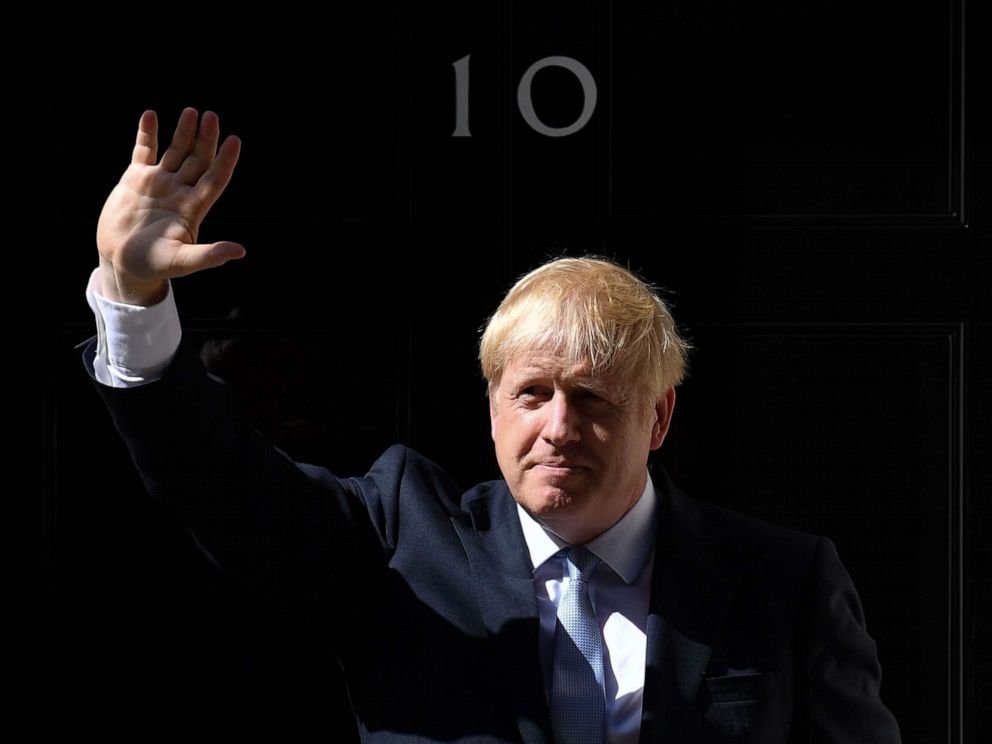 PHOTO: Britains new Prime Minister Boris Johnson gestures after giving a speech outside 10 Downing Street in London on July 24, 2019 on the day he was formally appointed British prime minister.