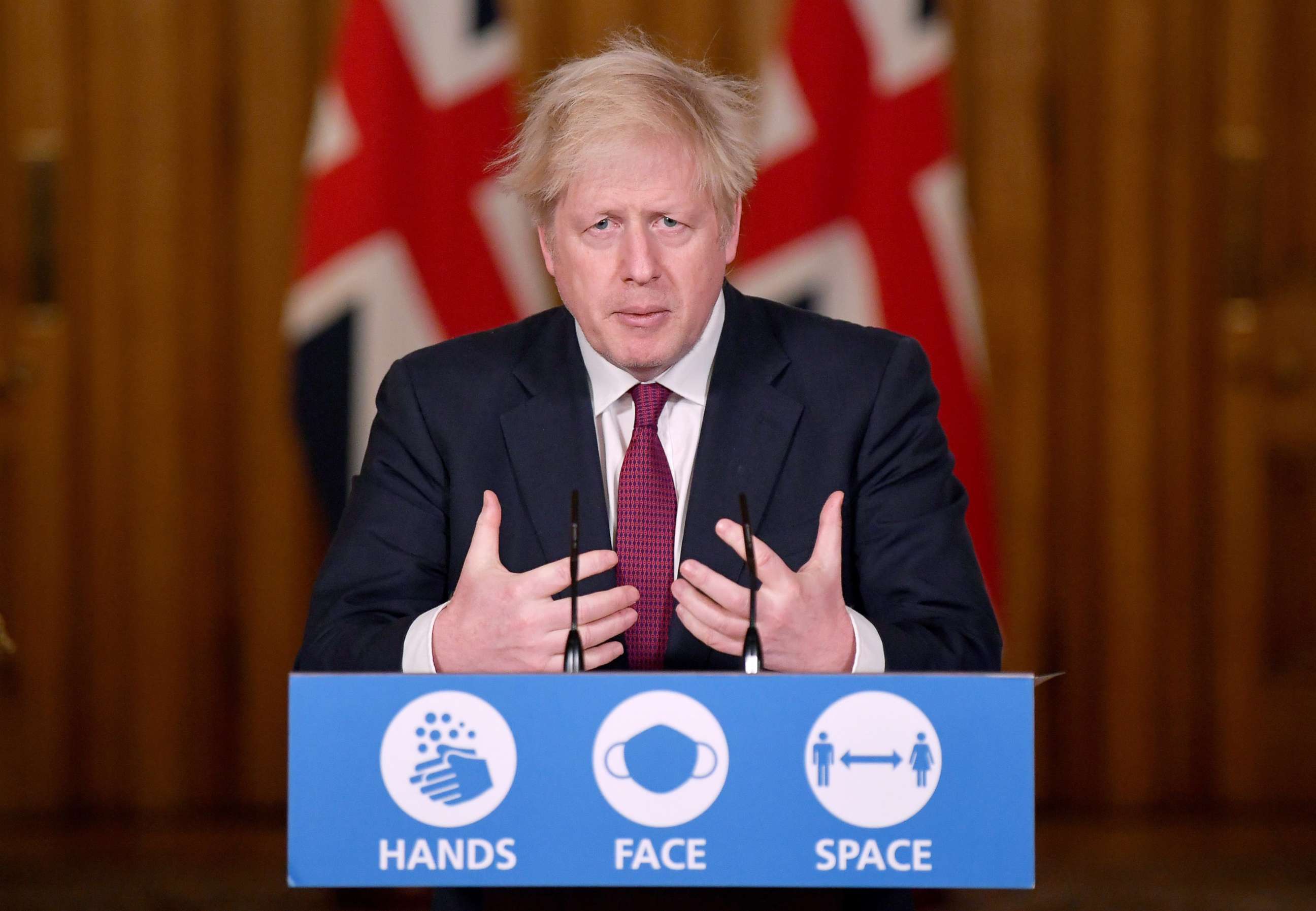 PHOTO: Britain's Prime Minister Boris Johnson speaks during a news conference in response to the ongoing situation with the coronavirus disease pandemic on Dec. 19, 2020 in London.
