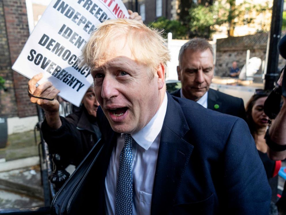 PHOTO: Conservative MP and leadership contender Boris Johnson arrives at his campaign headquarters in central London on July 23, 2019.