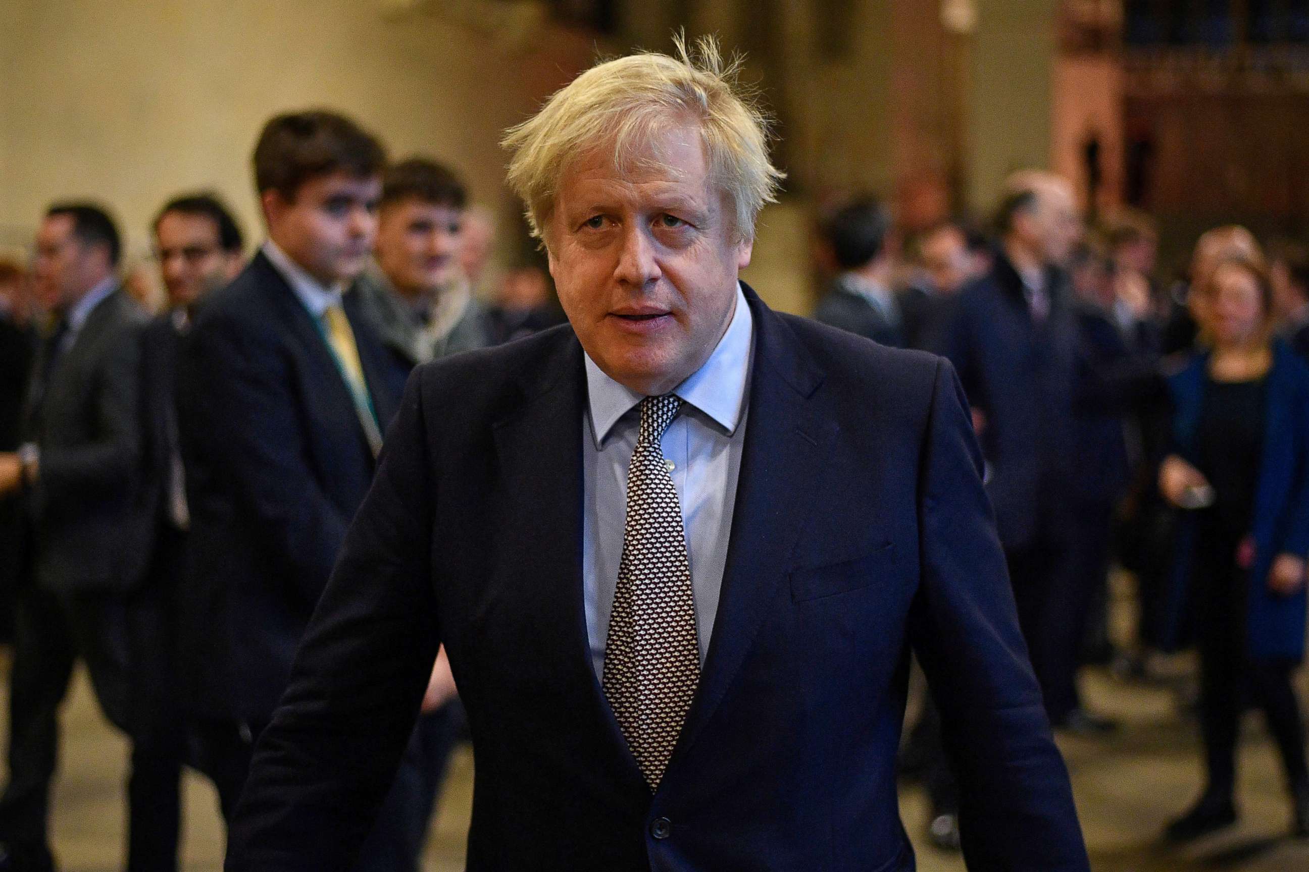 PHOTO: British Prime Minister Boris Johnson greets newly-elected Conservative MPs at the Houses of Parliament, London, Dec. 16, 2019.