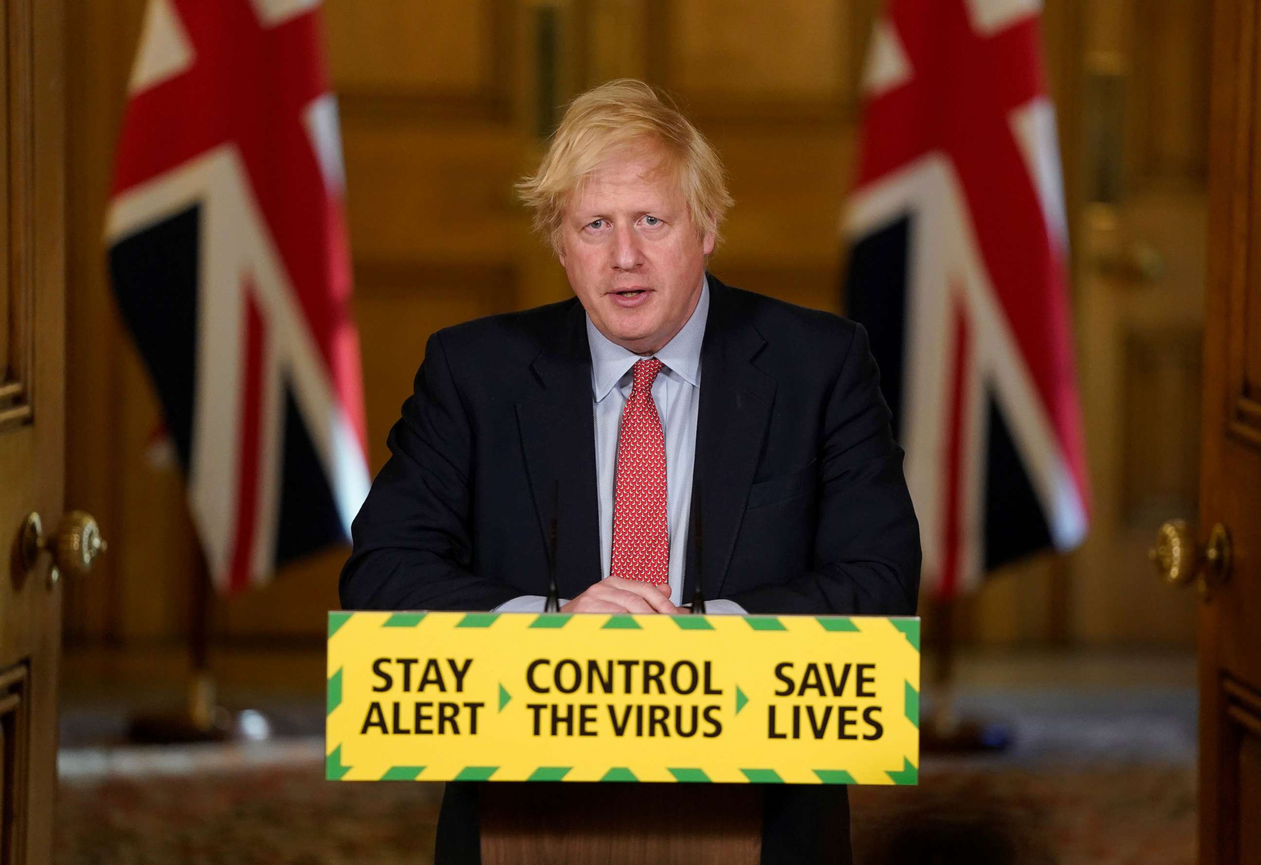 PHOTO: Britain's Prime Minister Boris Johnson holds a daily news conference on the coronavirus disease (COVID-19) outbreak, at 10 Downing Street in London, May 25, 2020.