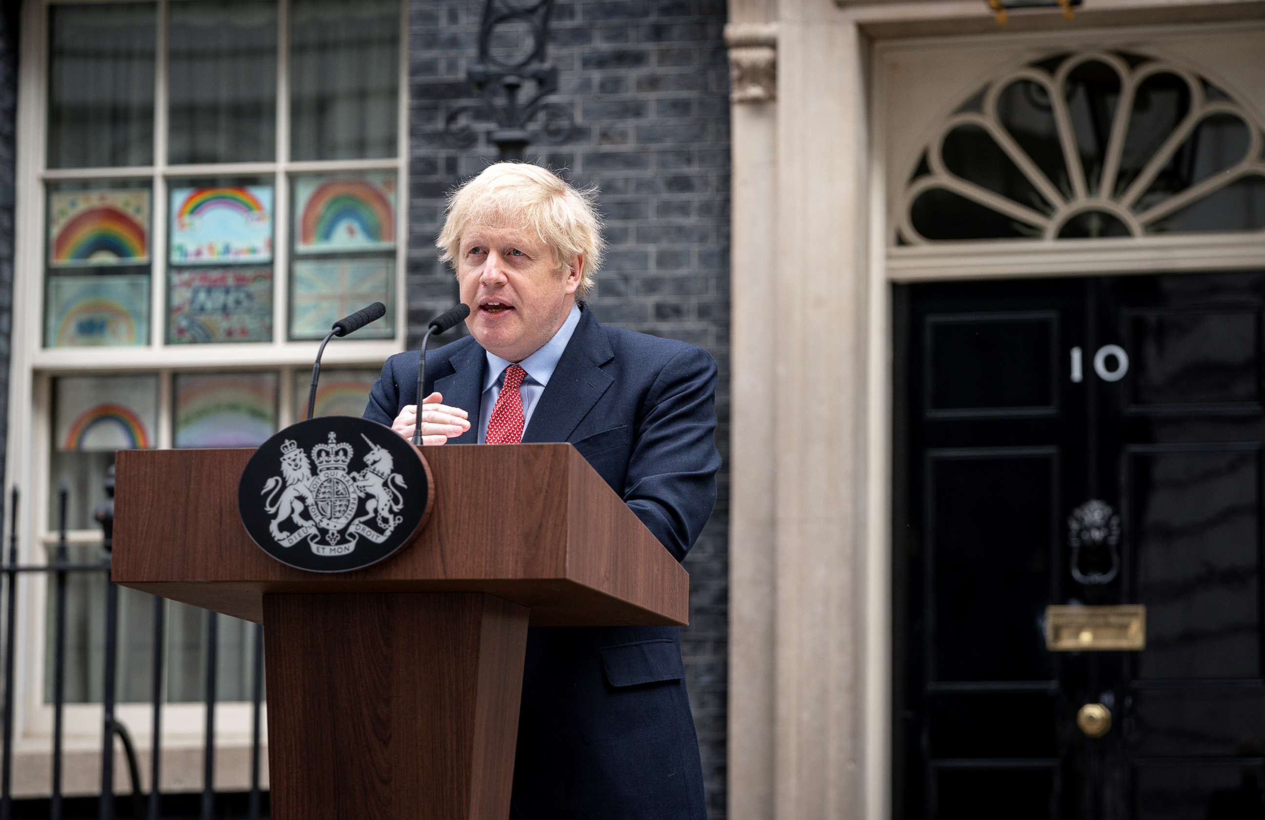 PHOTO: Britain's Prime Minister Boris Johnson speaks outside 10 Downing Street after recovering from the coronavirus disease (COVID-19), in London, April 27, 2020.