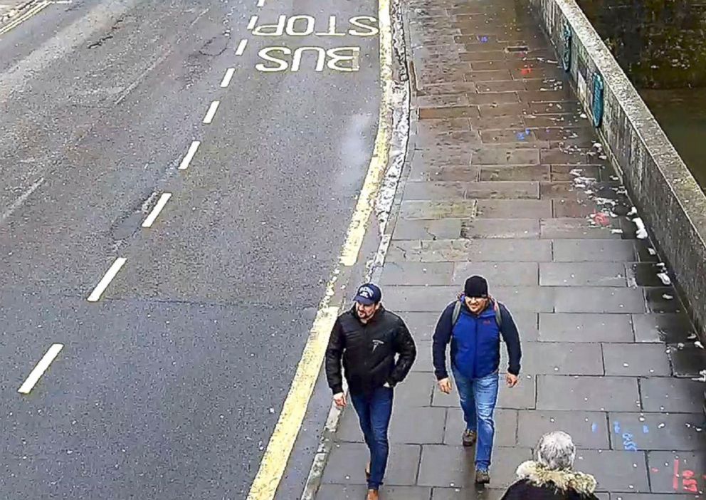 PHOTO: In this file grab taken from CCTV and issued by the Metropolitan Police in London on Sept. 5, 2018, Ruslan Boshirov and "Alexander Petrov" walk on Fisherton Road, Salisbury, England, March 4, 2018.