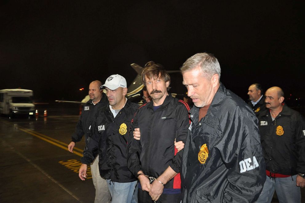 PHOTO: Russian national Viktor Bout is escorted by DEA agents at the Westchester Airport in White Plains, N.Y., on Nov. 16, 2010. Bout emerged as a kingpin in the global illegal arms trade during the 1990s.