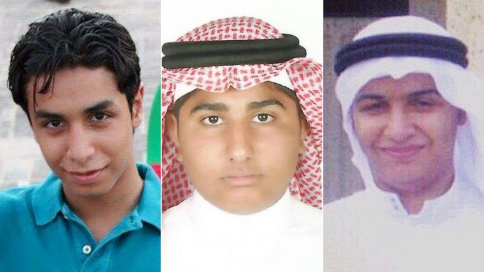 Ali al-Nimr, Abdullah al-Zaher and Dawood al-Marhoon, are pictured in undated handout photos.  They have all been sentenced to death in Saudi Arabia.