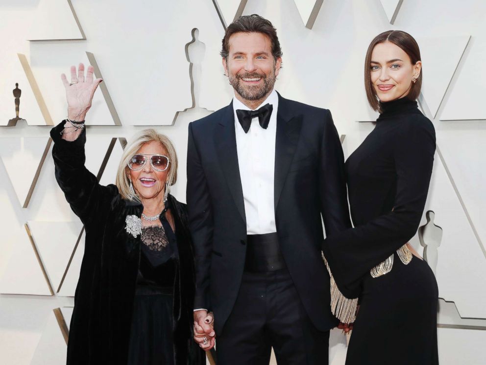 PHOTO: Bradley Cooper arrives with mother Gloria Campano and wife Irina Shayk at the Academy Awards in Hollywood, Calif., Feb. 24, 2019.