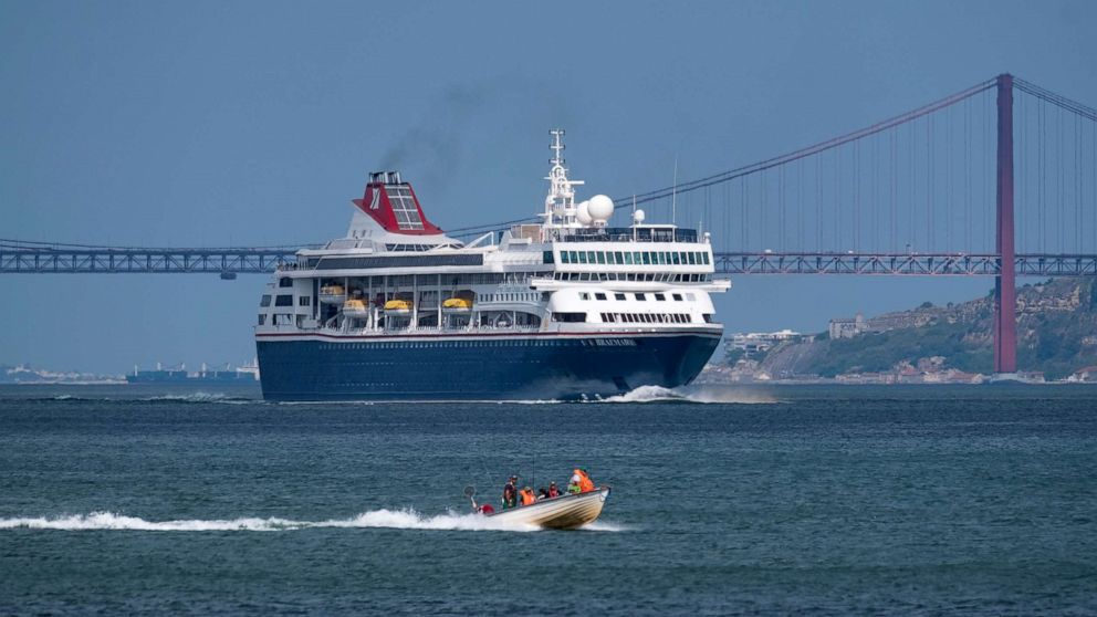 PHOTO: The cruise ship MS Braemar operated by Fred Olsen Cruise Lines leaves harbor on July 19, 2018 in Lisbon, Portugal.