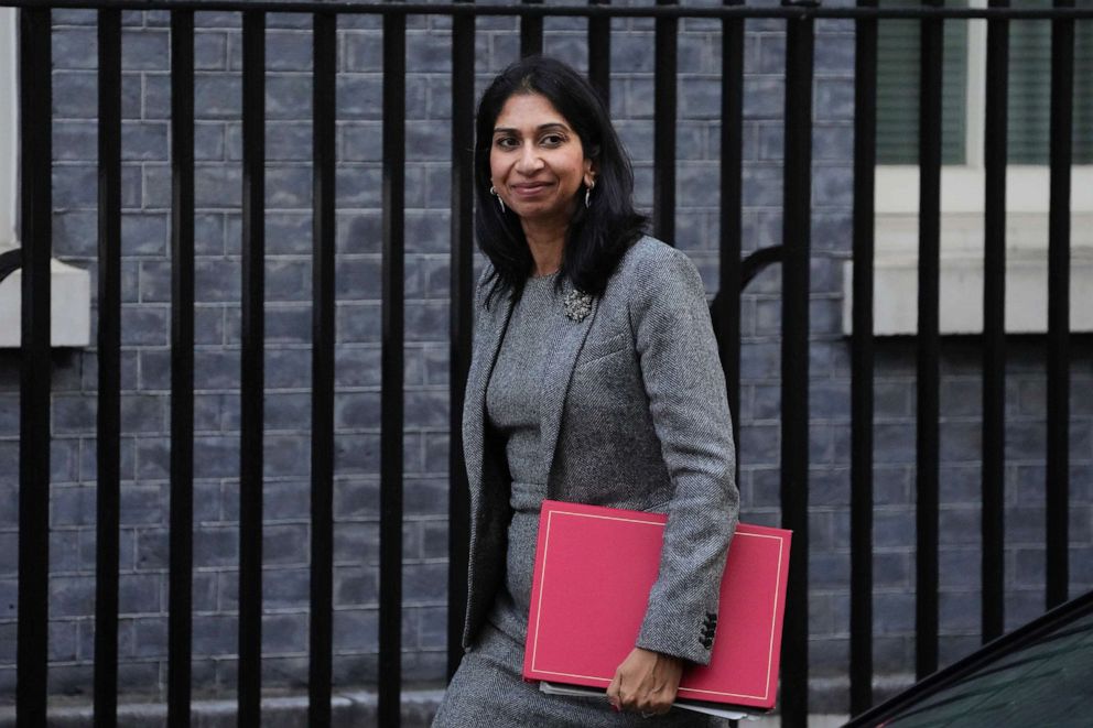 PICTURED: Britain's Home Secretary Suella Braverman arrives for a cabinet meeting at 10 Downing Street in London, Tuesday October 18, 2022. 