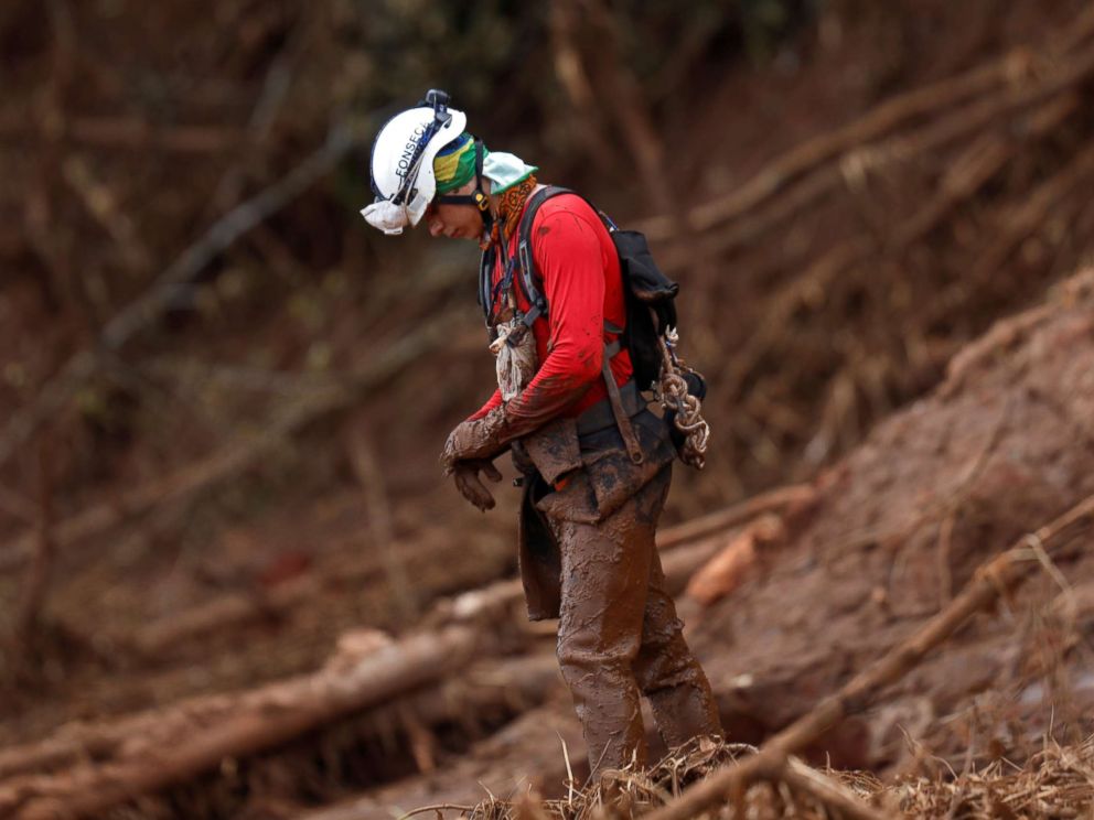 PHOTO: A rescue worker reacts as he attends a mass for victims of a collapsed tailings dam owned by Brazilian mining company Vale SA, in Brumadinho, Brazil, Feb. 1, 2019.