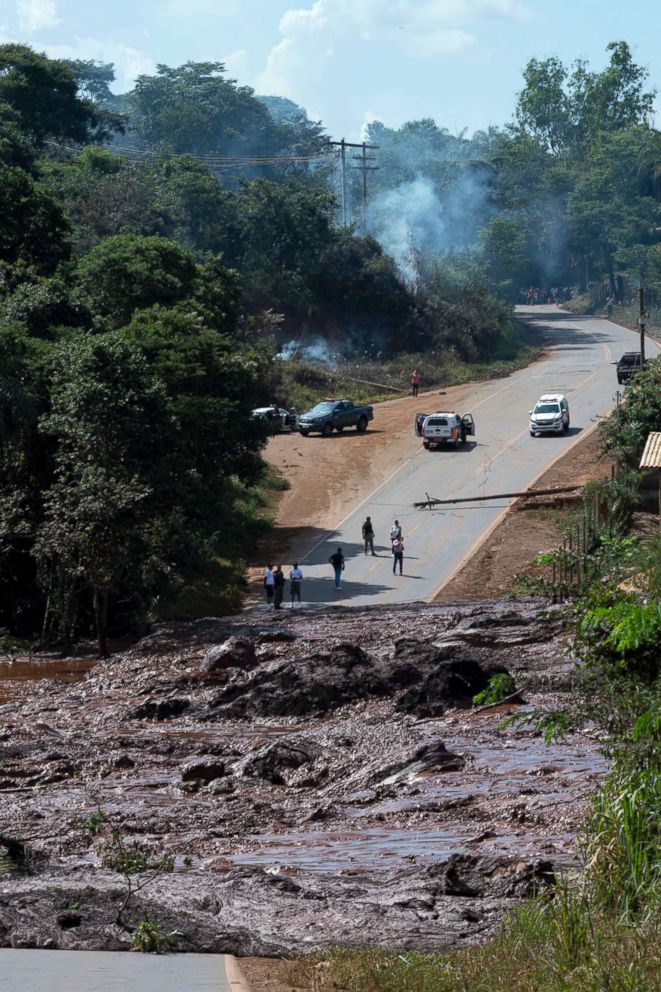  A road is blocked after a dam collapsed near Brumadinho, Brazil, Jan. 25, 2019. 
							