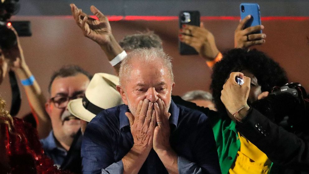 PHOTO: Brazilian president-elect Luiz Inacio Lula da Silva greets supporters at the Paulista avenue after winning the presidential run-off election, in Sao Paulo, Oct. 30, 2022.