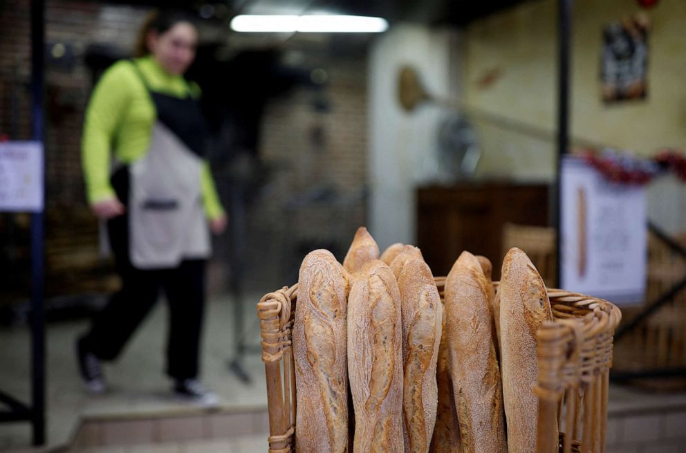 PHOTO: French baguettes are seen at the bakery "Au veritable four a bois" in Challans, France, Jan. 5, 2023.