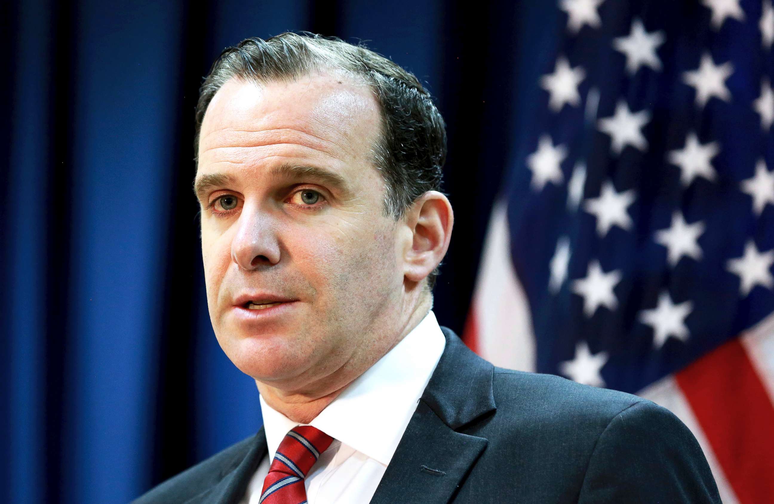PHOTO: Brett McGurk, the U.S. envoy for the global coalition against ISIS, speaks during a news conference at the U.S. Embassy Baghdad, Iraq, June 7, 2017.