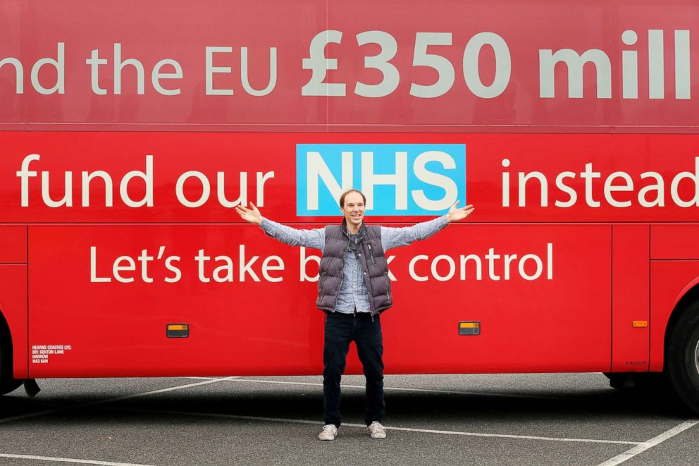 PHOTO: Cumberbatch can be seen here dancing in front of the 'Brexit battle bus', which featured a key campaign pledge to fund the Health service.