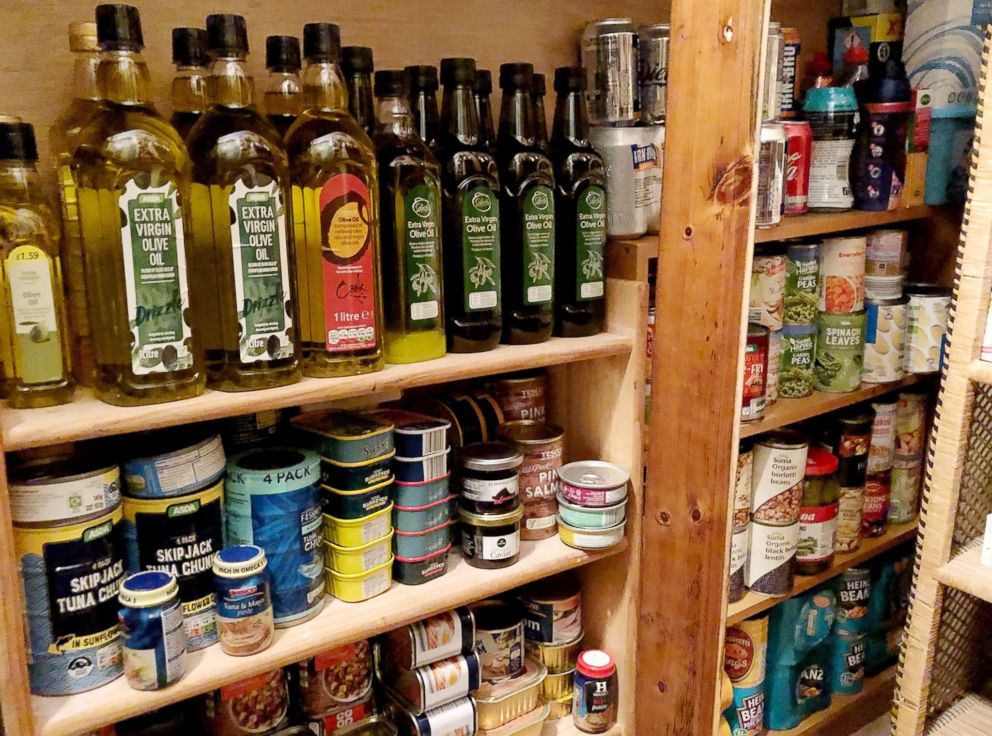 PHOTO: Canned goods and provisions are seen in a stockpile put together by Andrew Rawson, who wrote a book called, "Preparing for Brexit: How to Survive the Food Shortages."