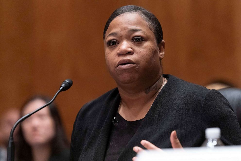 Briane Moore,formerly incarcerated in the Federal Bureau of Prisons,testifies at a Senate Homeland Security and Governmental Affairs Subcommittee on Investigations hearing on Sexual Abuse of Female Inmates in Federal Prisons at Capitol Hill in Washington.