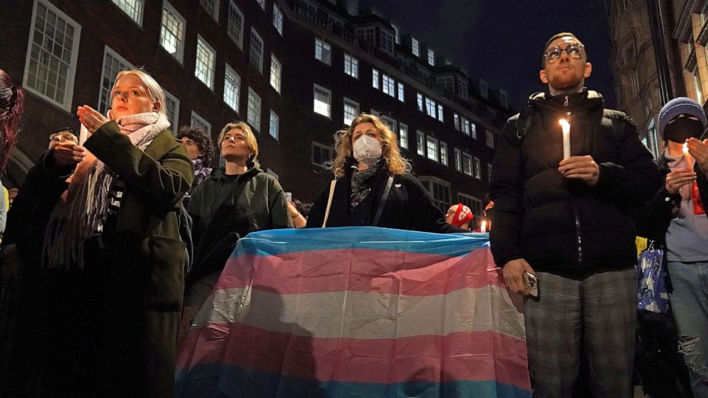 PHOTO: Members of the public attend a candle-lit vigil on Feb. 15, 2023, outside the Department of Education in London, in memory of transgender teenager Brianna Ghey, who was fatally stabbed in a park on Saturday.