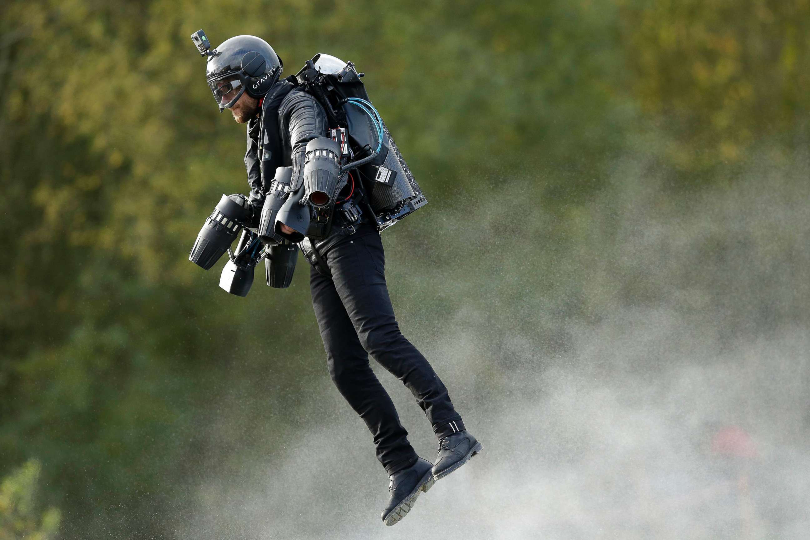 PHOTO: A British inventor, Richard Browning, billed as a real-life version of the superhero Iron Man, sets the Guinness World Record for 'the fastest speed in a body-controlled jet engine power suit,' at Lagoona Park in Reading, England, Nov. 9, 2017. 