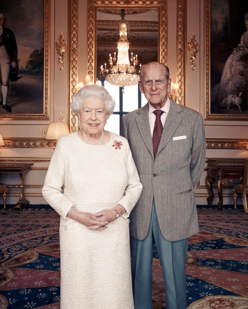 PHOTO: Britain's Queen Elizabeth and Prince Philip pose for a photograph in the White Drawing Room at Windsor Castle, England in this handout photo issued Nov. 18, 2017, in celebration of their platinum wedding anniversary Nov. 20, 2017. 
