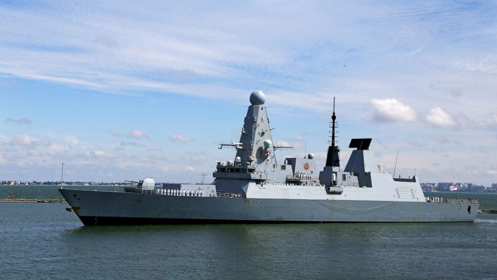 British Royal Navy's Type 45 destroyer HMS Defender arrives at the Black Sea port of Odessa, Ukraine, June 18, 2021.