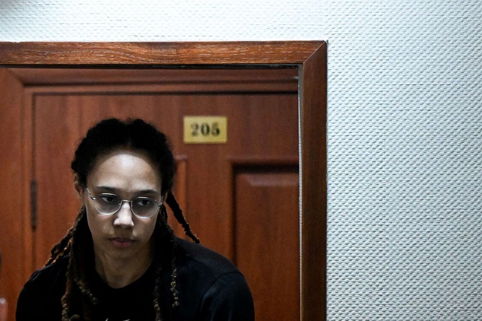 PHOTO: Brittney Griner arrives to a hearing at the Khimki Court, outside Moscow on July 27, 2022.