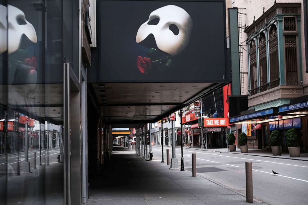 PHOTO: Broadway stands closed and empty in Times Square, May 4, 2020, in New York City, during the coronavirus pandemic.