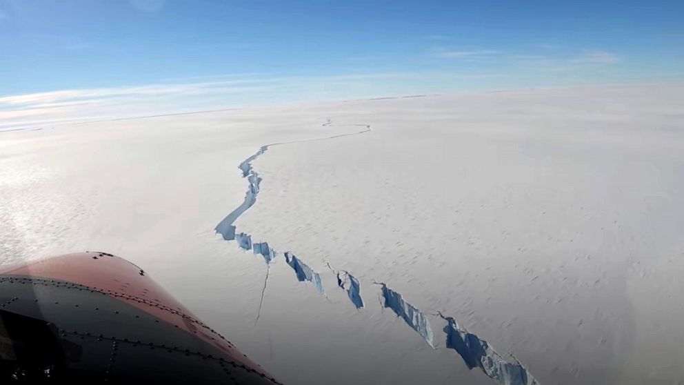 PHOTO: A chasm called the North Rift formed on the Brunt Ice Shelf is seen in Antarctica, Feb. 26, 2021.
