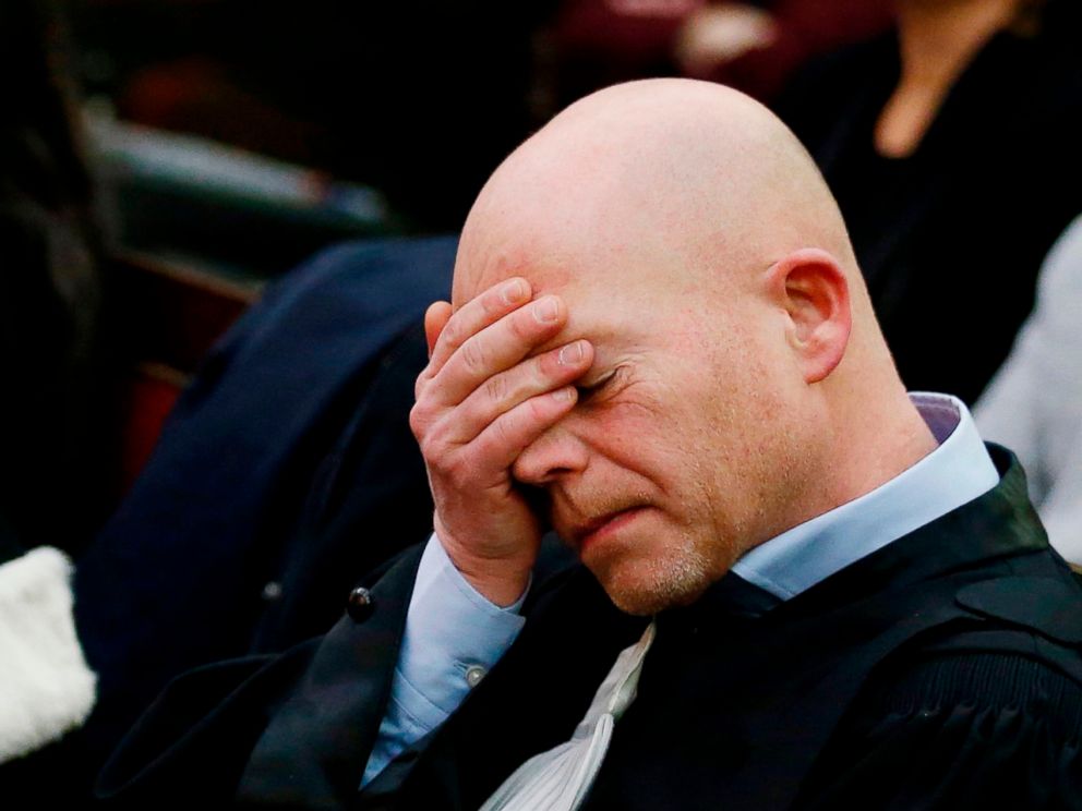 Belgian lawyer representing Paris attacks suspect Salah Abdeslam Sven Mary, reacts during the second day of the trial of prime suspect in the November 2015 Paris attacks Salah Abdeslam, at the Palais de Justice courthouse in Brussel, Feb. 8, 2018.