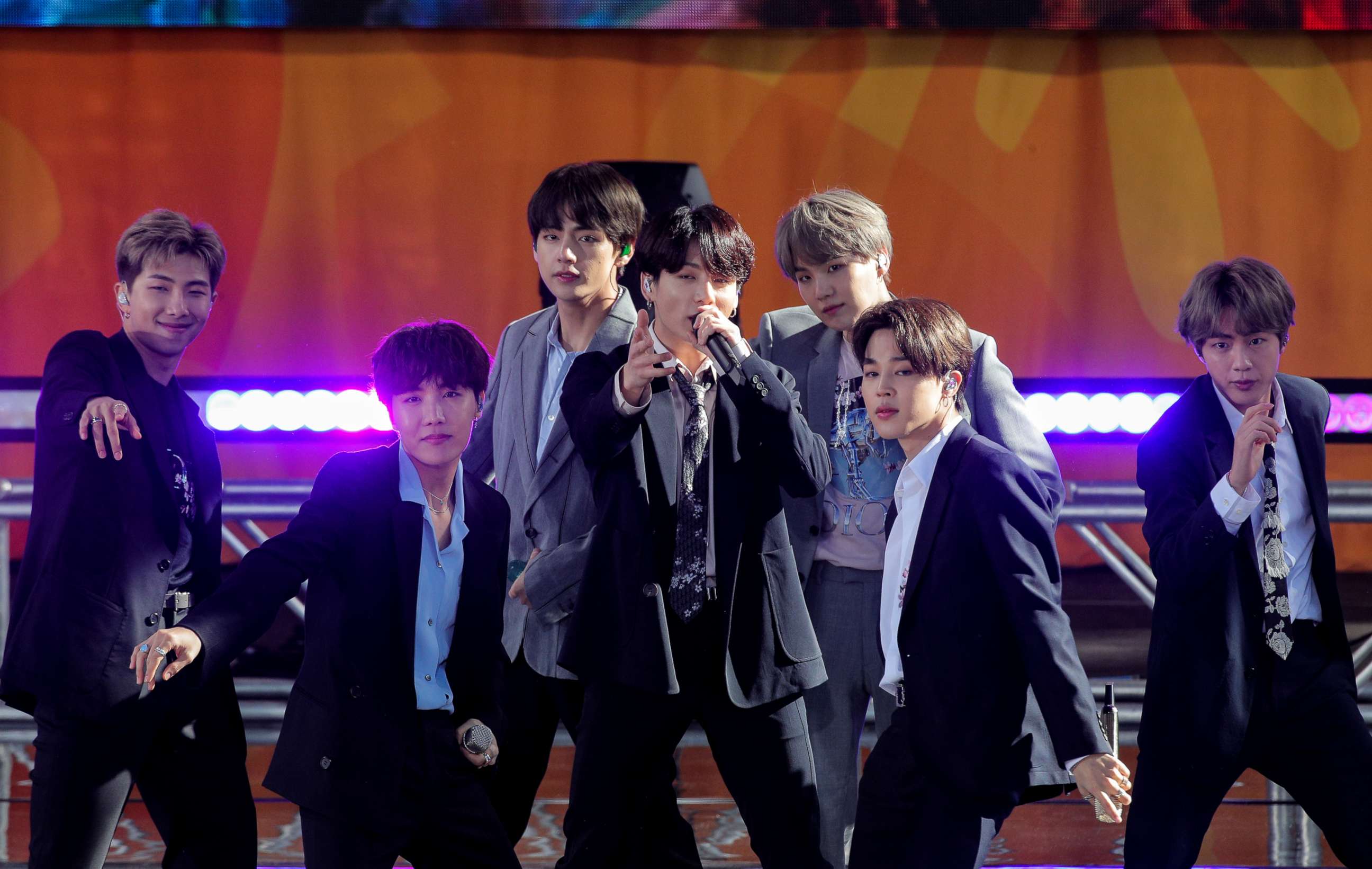 PHOTO: Members of K-Pop band, BTS perform on ABC's "Good Morning America" in Central Park in New York City, May 15, 2019.