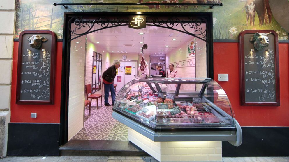 In this file photo, a butcher shop is seen in the old city of Nice, France, Feb. 24, 2016.