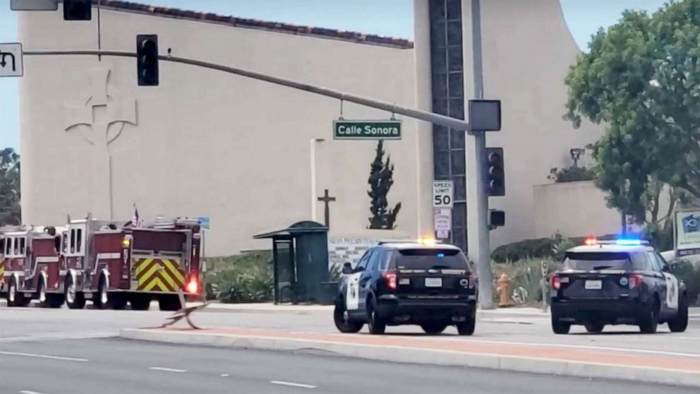 PHOTO: Police and emergency services respond to reports of a shooting at a church on the 24000 block of El Toro Road in Laguna Woods, Calif., May 15, 2022.