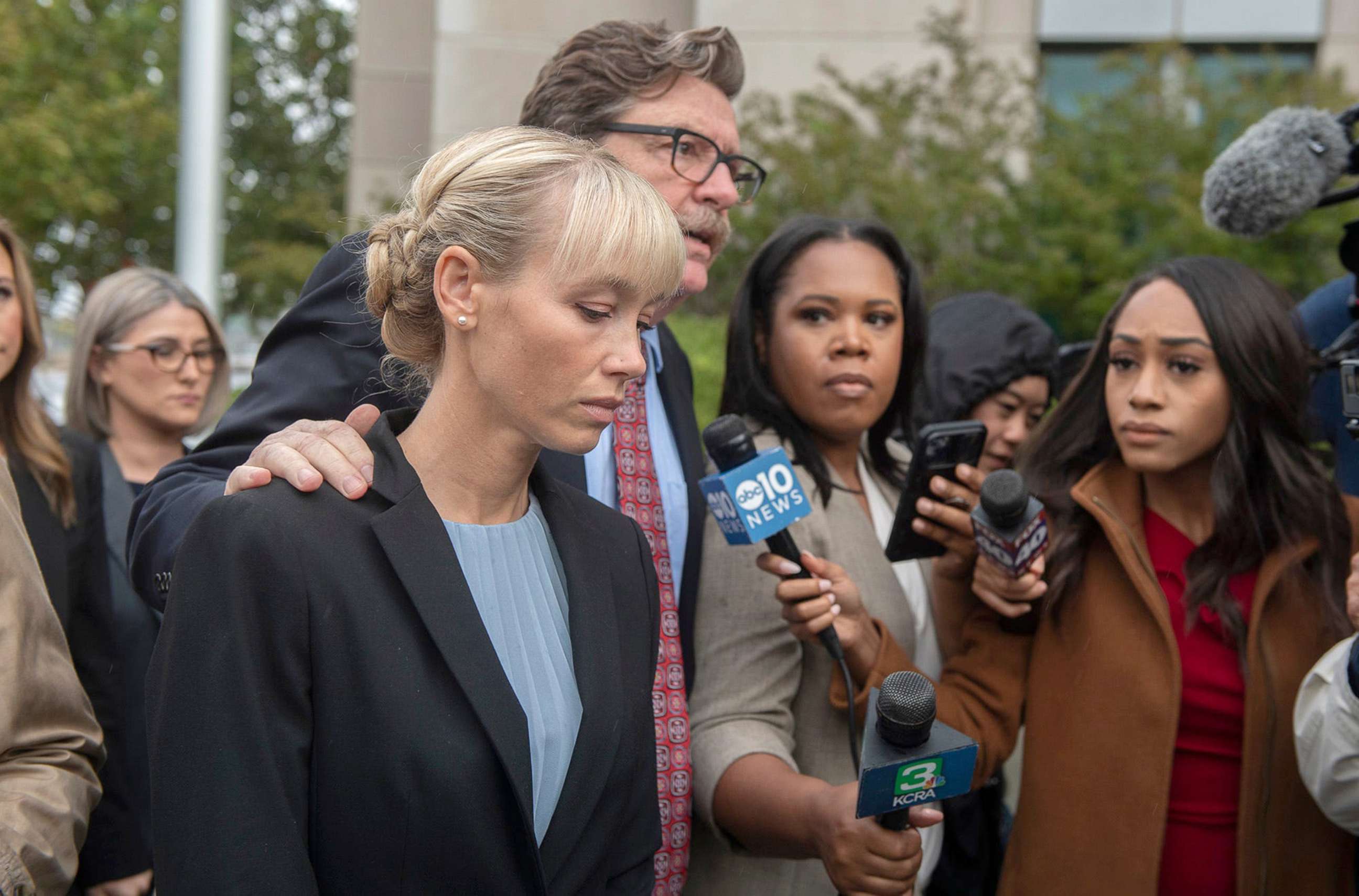 PHOTO: Surrounded by reporters, Sherri Papini arrives with her lawyer William Portanova for her sentencing hearing in downtown Sacramento, Calif,, Sept. 19, 2022.