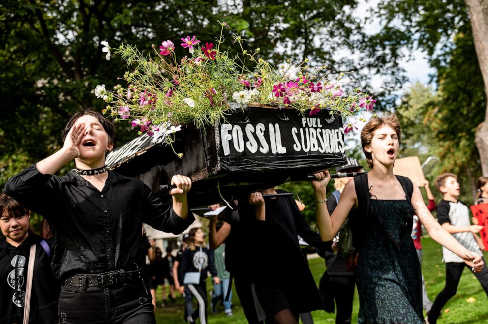 PHOTO: Young people gather at a climate change protest in Toronto on Friday, Sept. 27, 2019.