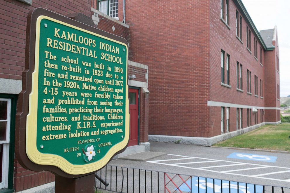 PHOTO: A plaque is seen outside of the The former Kamloops Indian Residential School in Kamloops, British Columbia, Canada, May 27, 2021.