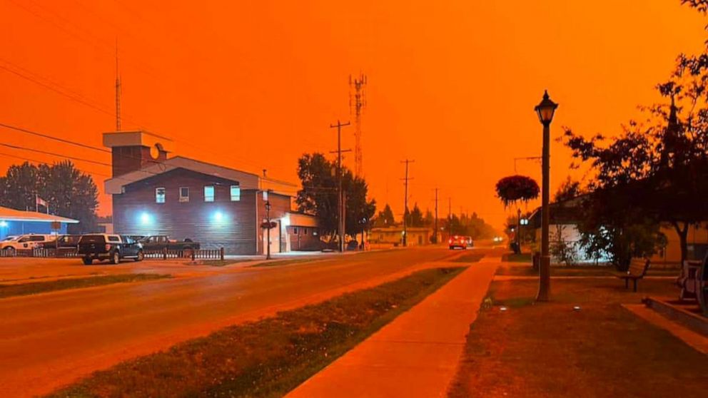 PHOTO: This handout photo shows the town of Fort Smith, Canada, during the wildfires, on Aug. 13, 2023.