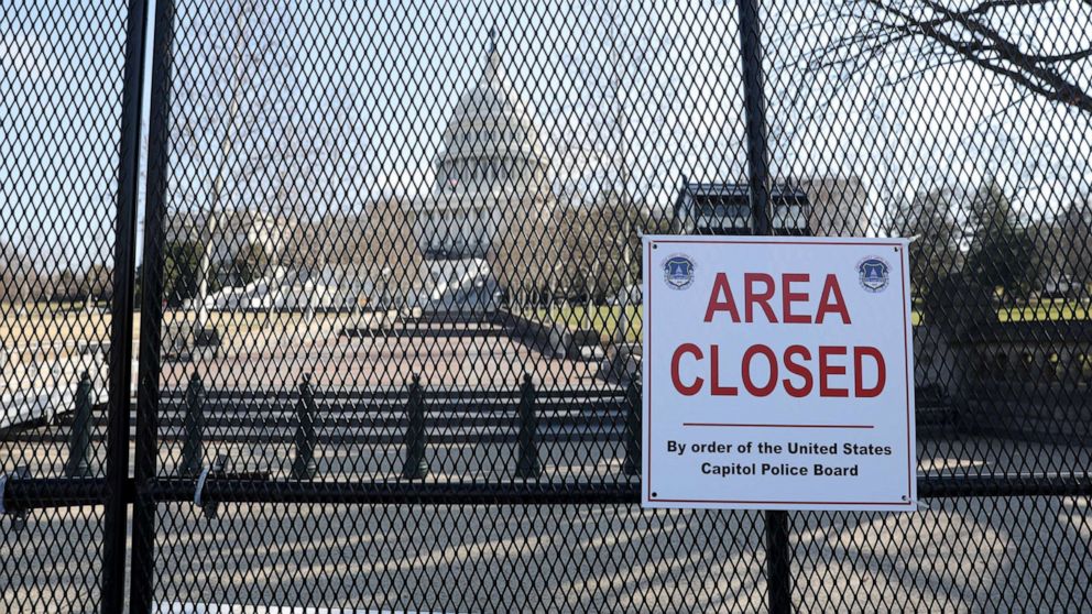 PHOTO: Security fencing surrounds the U.S. Capitol, Feb. 28, 2022, in Washington, D.C., ahead of President Joe Biden's State of the Union address on Tuesday evening.
