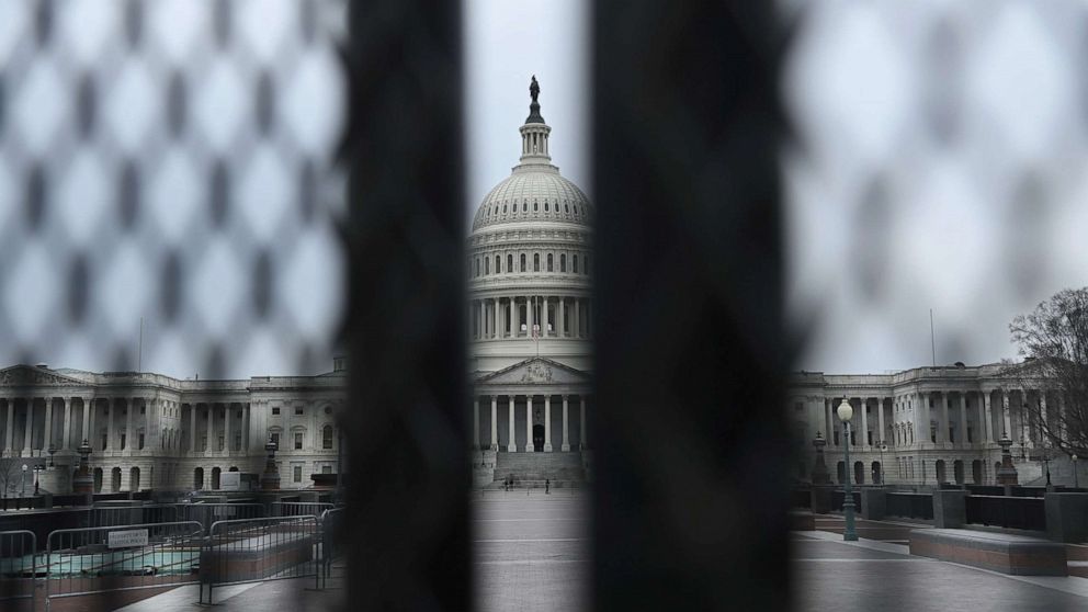 PHOTO: A security fence surrounds the U.S. Capitol in Washington, D.C on Jan. 8, 2021.