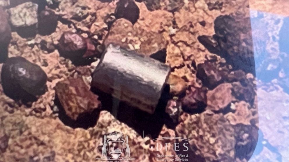 PHOTO: A view shows a radioactive capsule lying on the ground, near Newman, Australia, on February 2, 2019. 1, 2023.