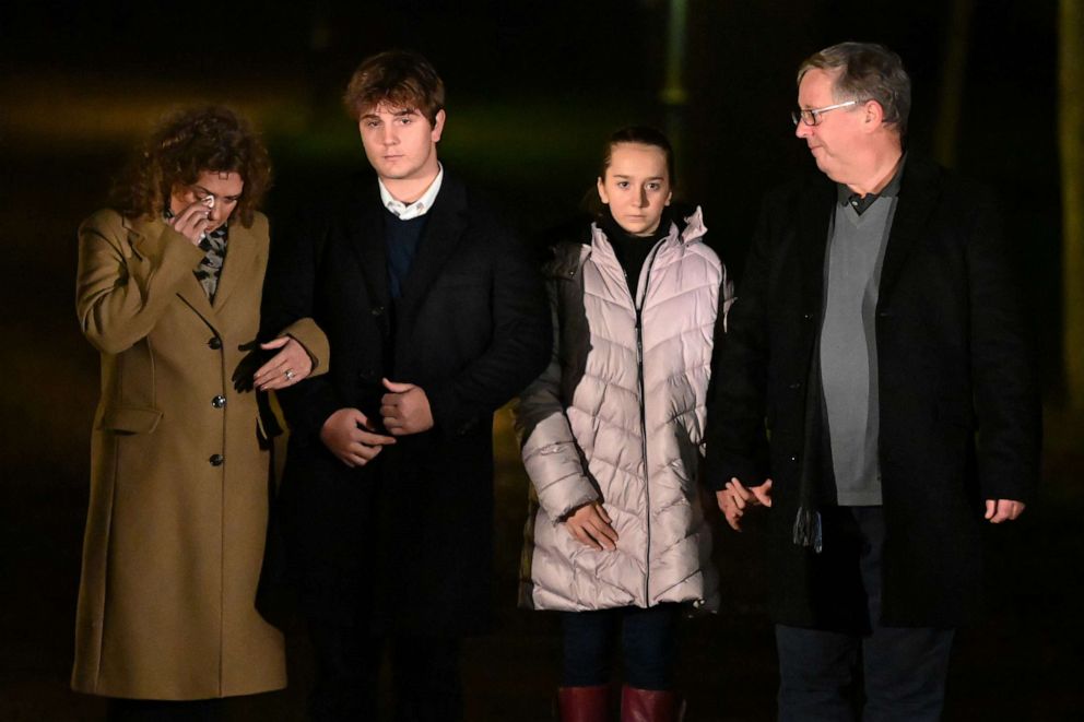PHOTO: The family of Capt. Sir Tom Moore participate in a doorstep clap in memory of Captain Sir Tom Moore, Feb. 3, 2021, in Marston Moretaine, England.