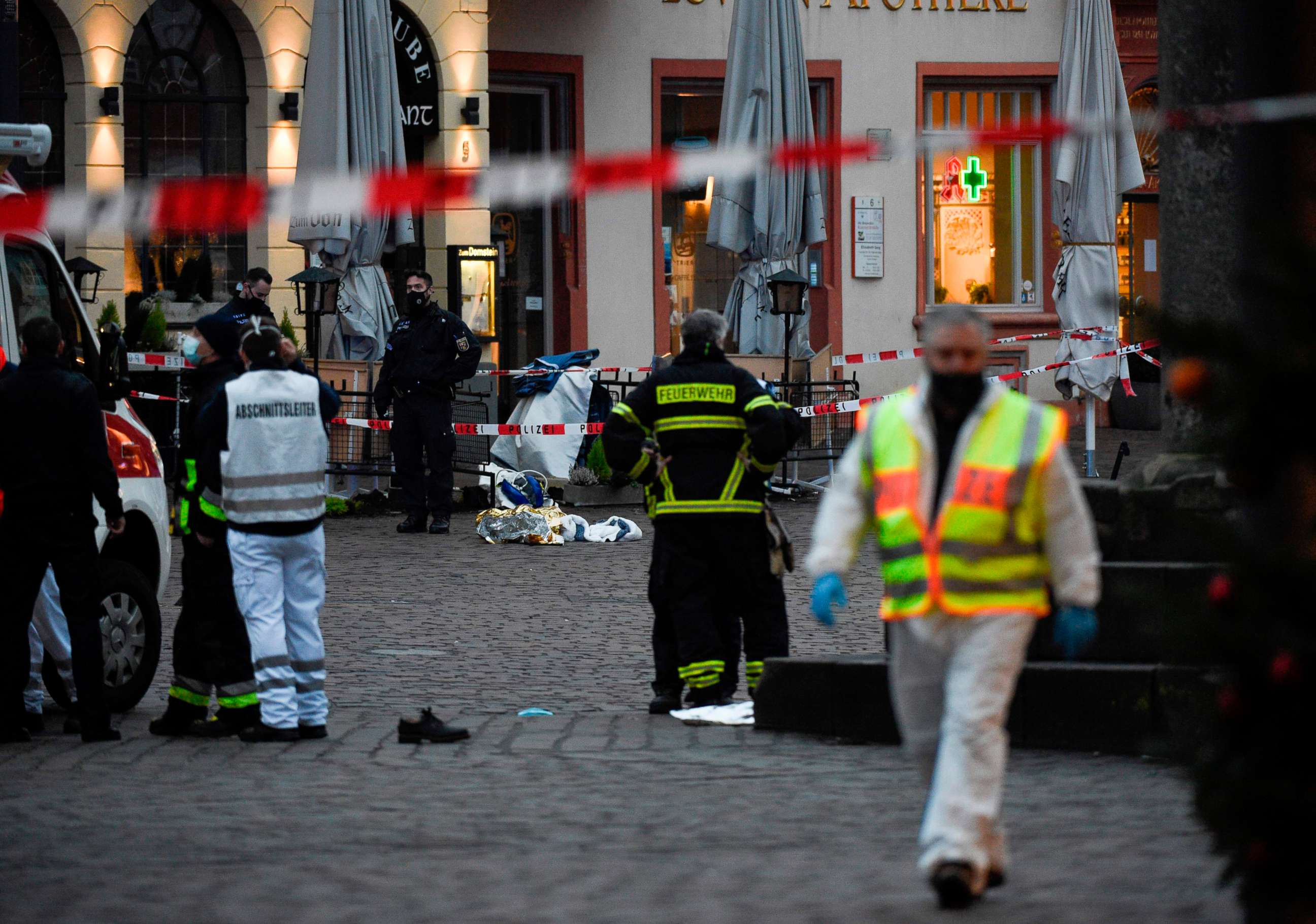 PHOTO: Police and ambulances work at the scene where a car drove into pedestrians in Trier, southwestern Germany, on Dec. 1, 2020.