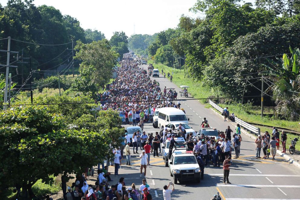 PHOTO: Thousands of migrants continue their march on Oct. 21, 2018, blocking much of the main highway to Tapachula, Mexico. 