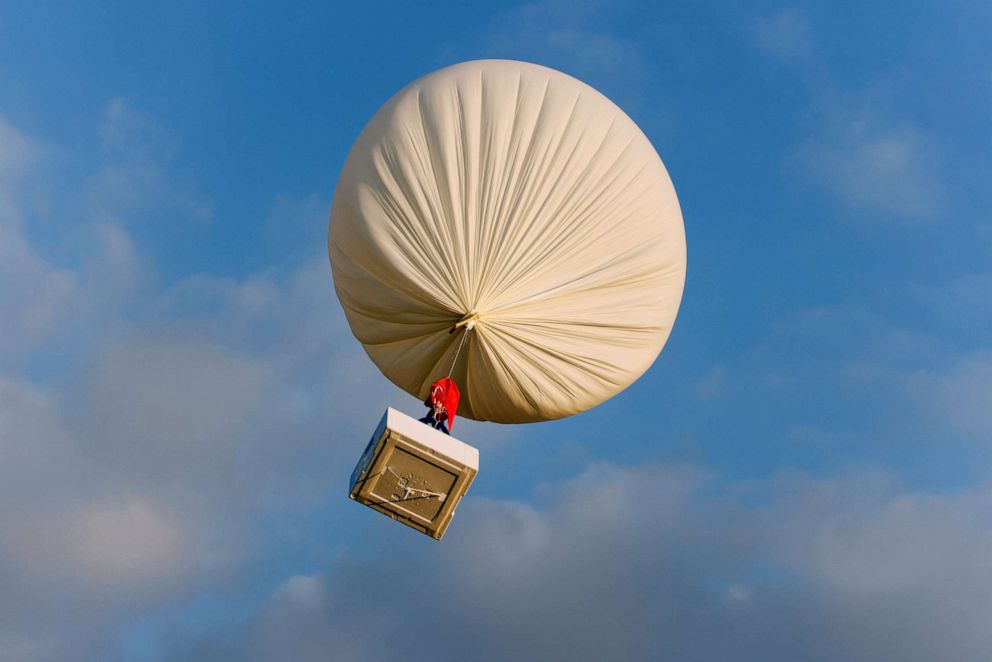 PHOTO: A balloon is seen during a demonstration by Israeli startup High Hopes Labs who are developing a balloon that captures carbon directly from the atmosphere at high altitudes in Petah Tikva, Israel, Nov. 3, 2021.