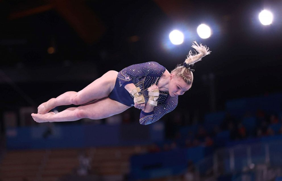 PHOTO: Jade Carey of the United States in action on the vault on July 29, 2021, in Tokyo.
