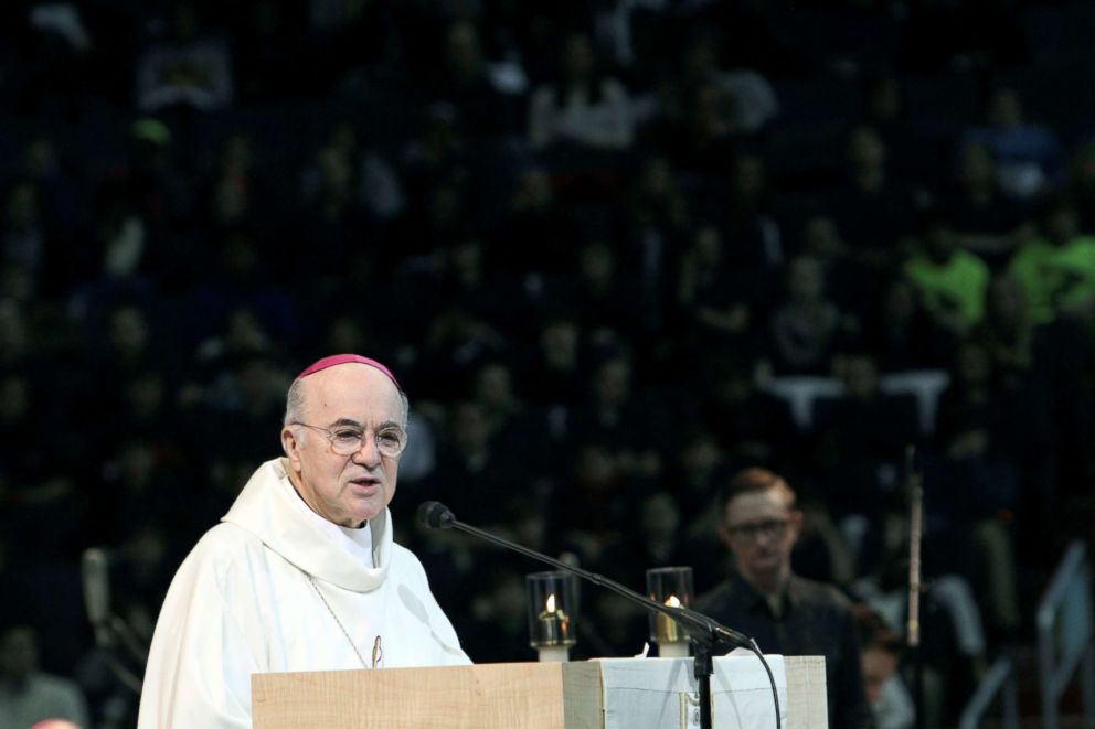 PHOTO: Archbishop Carlo Maria Vigano speaks during a pro-life youth Mass at the Verizon Center in Washington, Jan. 22, 2015.