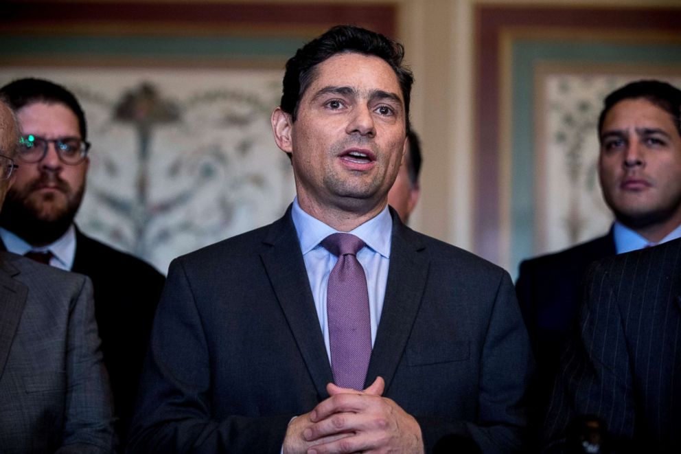 PHOTO: Venezuelan opposition's new envoy in Washington Carlos Vecchio speaks to members of the media after a Senate Foreign Relations Committee meeting on Capitol Hill in Washington, Jan. 30, 2019.